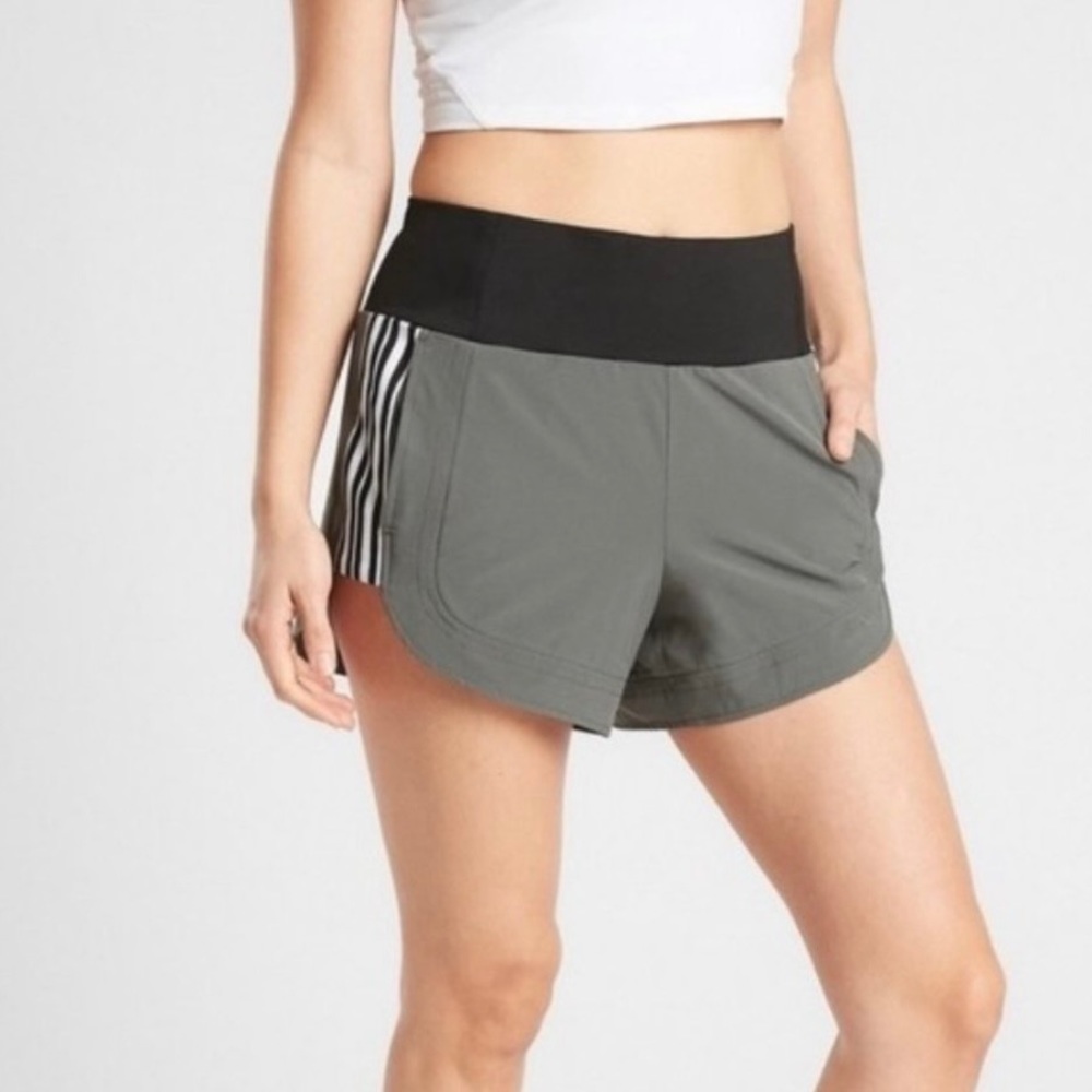 Athleta Ascender Gray Side Striped Athletic Shorts Size 10
